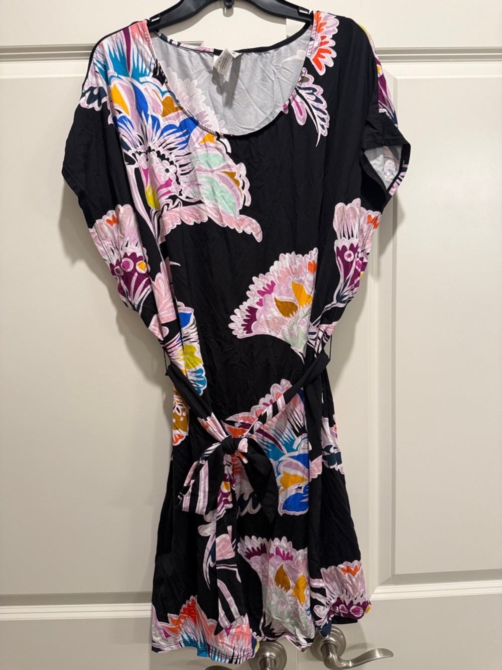 Trina Turk Black Floral Swim Coverup with Pink, Blue & Yellow Accents